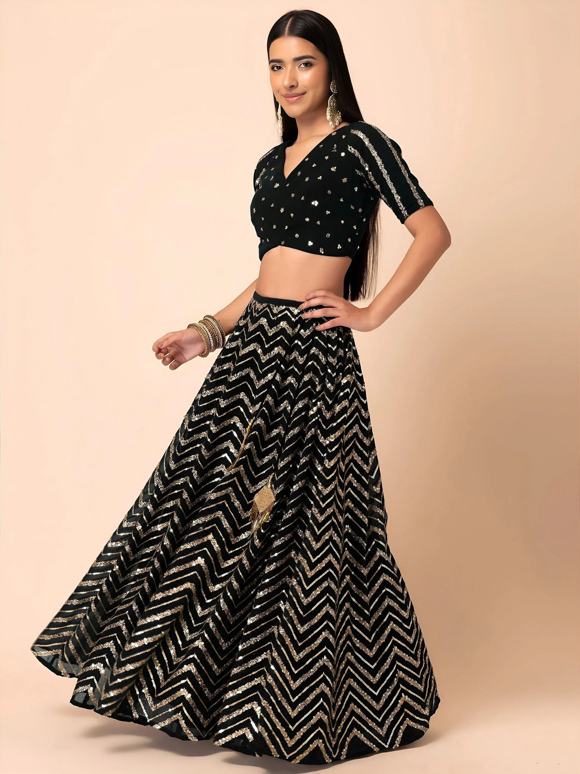 Adorable Black Zari Embroidered Georgette Event Wear Lehenga Choli