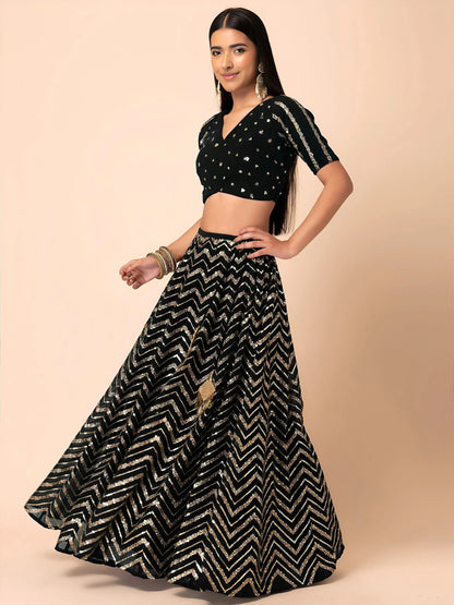 Adorable Black Zari Embroidered Georgette Event Wear Lehenga Choli