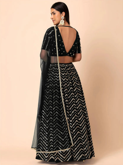 Adorable Black Zari Embroidered Georgette Event Wear Lehenga Choli