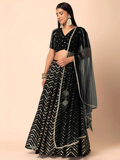 Adorable Black Zari Embroidered Georgette Event Wear Lehenga Choli