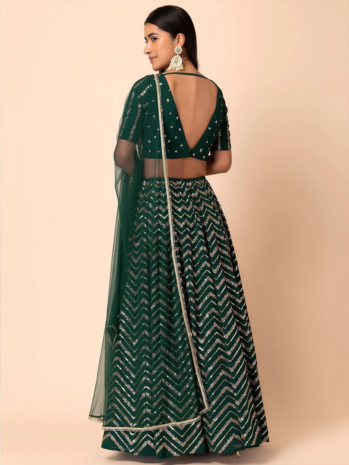 Alluring Green Embroidered Georgette Mehendi Wear Lehenga Choli