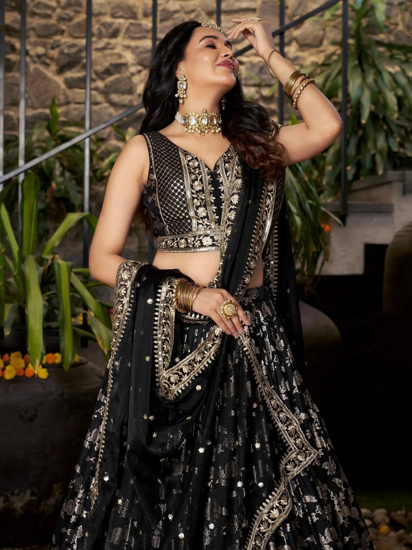 Attractive Black Zari Embroidery Jacquard Lehenga Choli With Dupatta