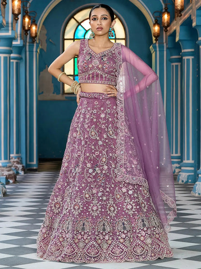 Gorgeous Lavender Sequins Net Engagement Wear Lehenga With Blouse
