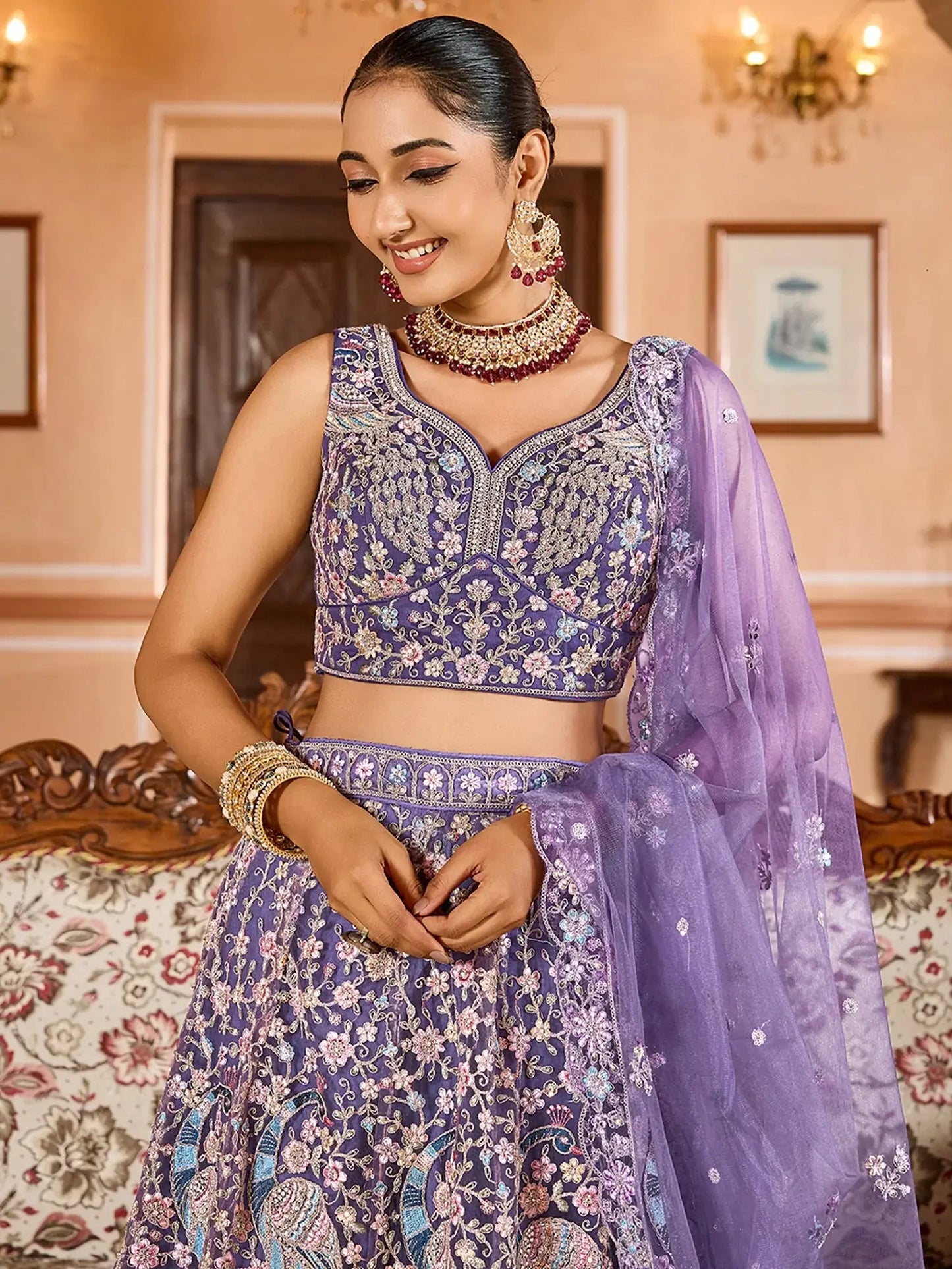 Special Purple Heavy Embroidered Net Designer Lehenga Choli With Dupatta