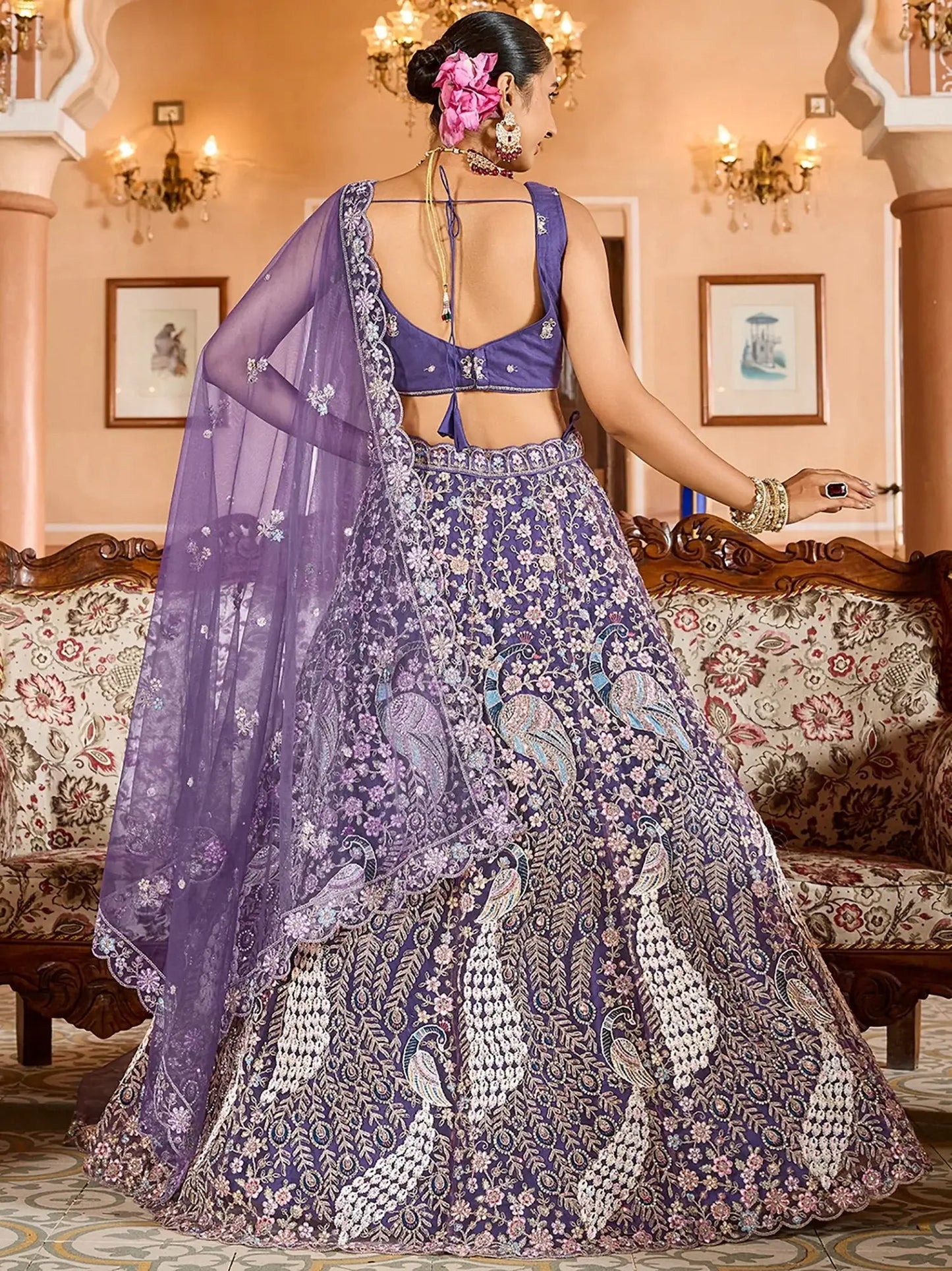 Special Purple Heavy Embroidered Net Designer Lehenga Choli With Dupatta