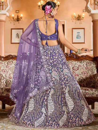 Special Purple Heavy Embroidered Net Designer Lehenga Choli With Dupatta