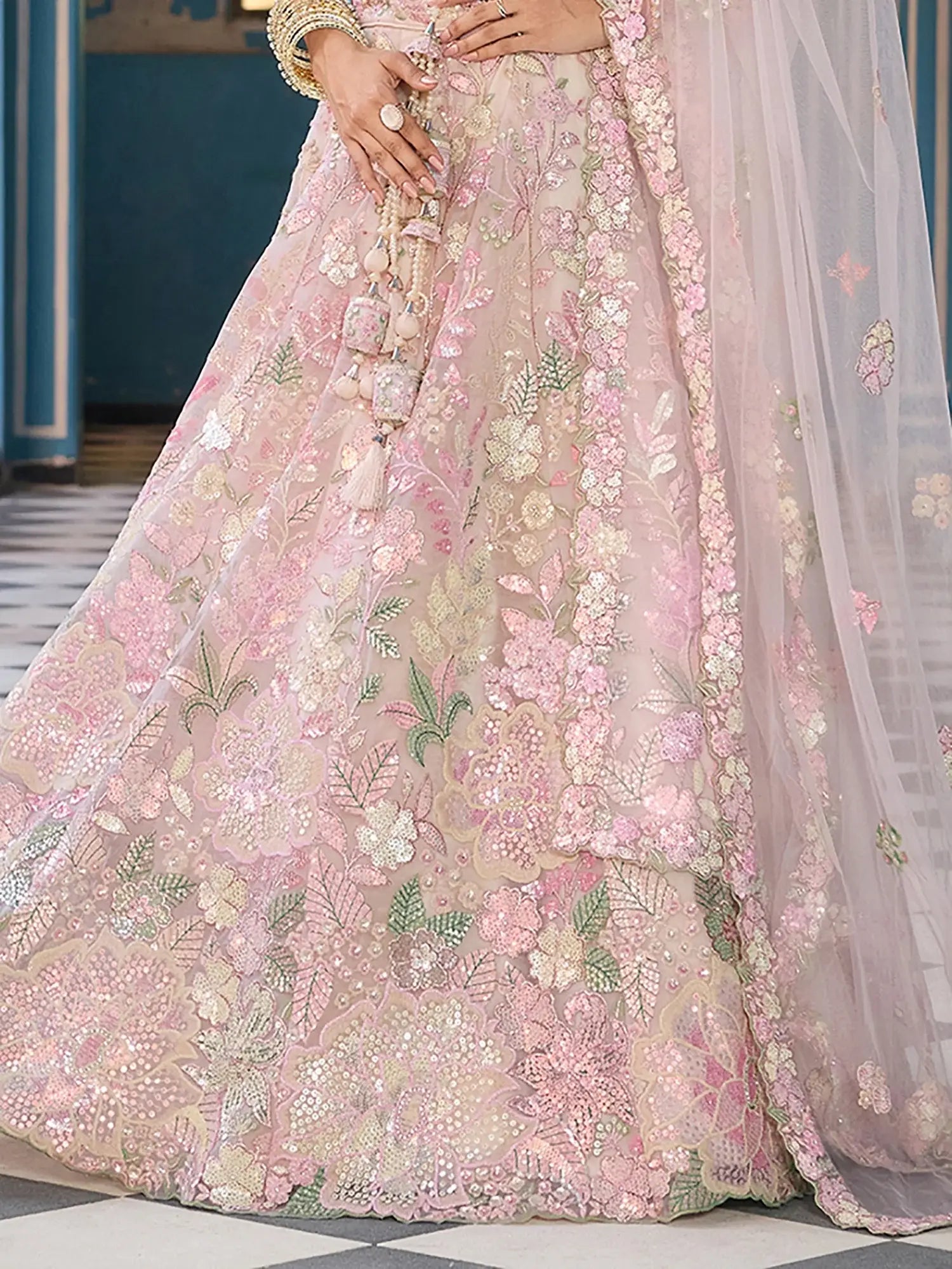 Admirable Cream Sequins Embroidery Net Bridesmaid Lehenga Choli With Dupatta