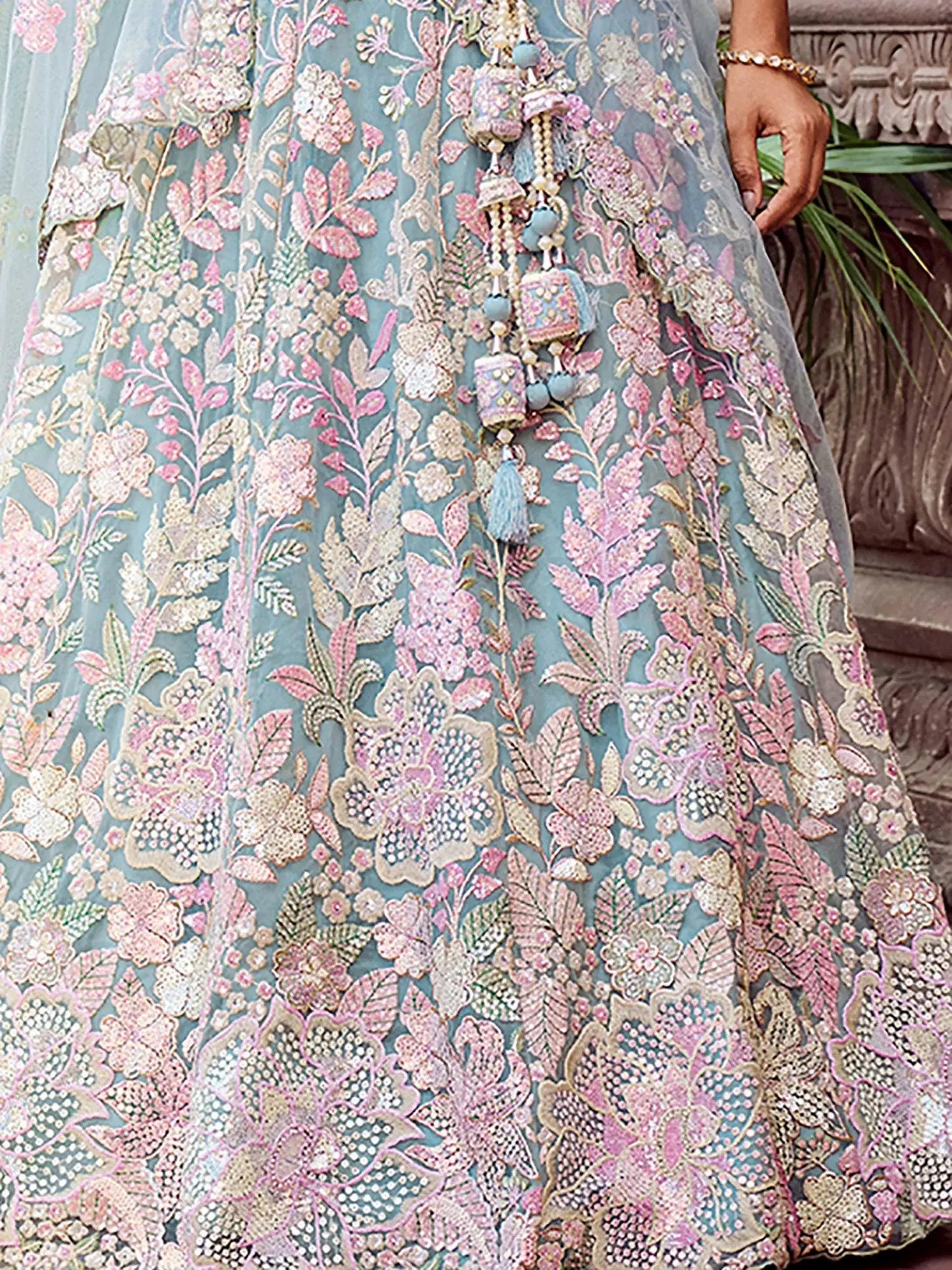 Outstanding Blue Heavy Embroidered Net Engagement Wear Lehenga choli