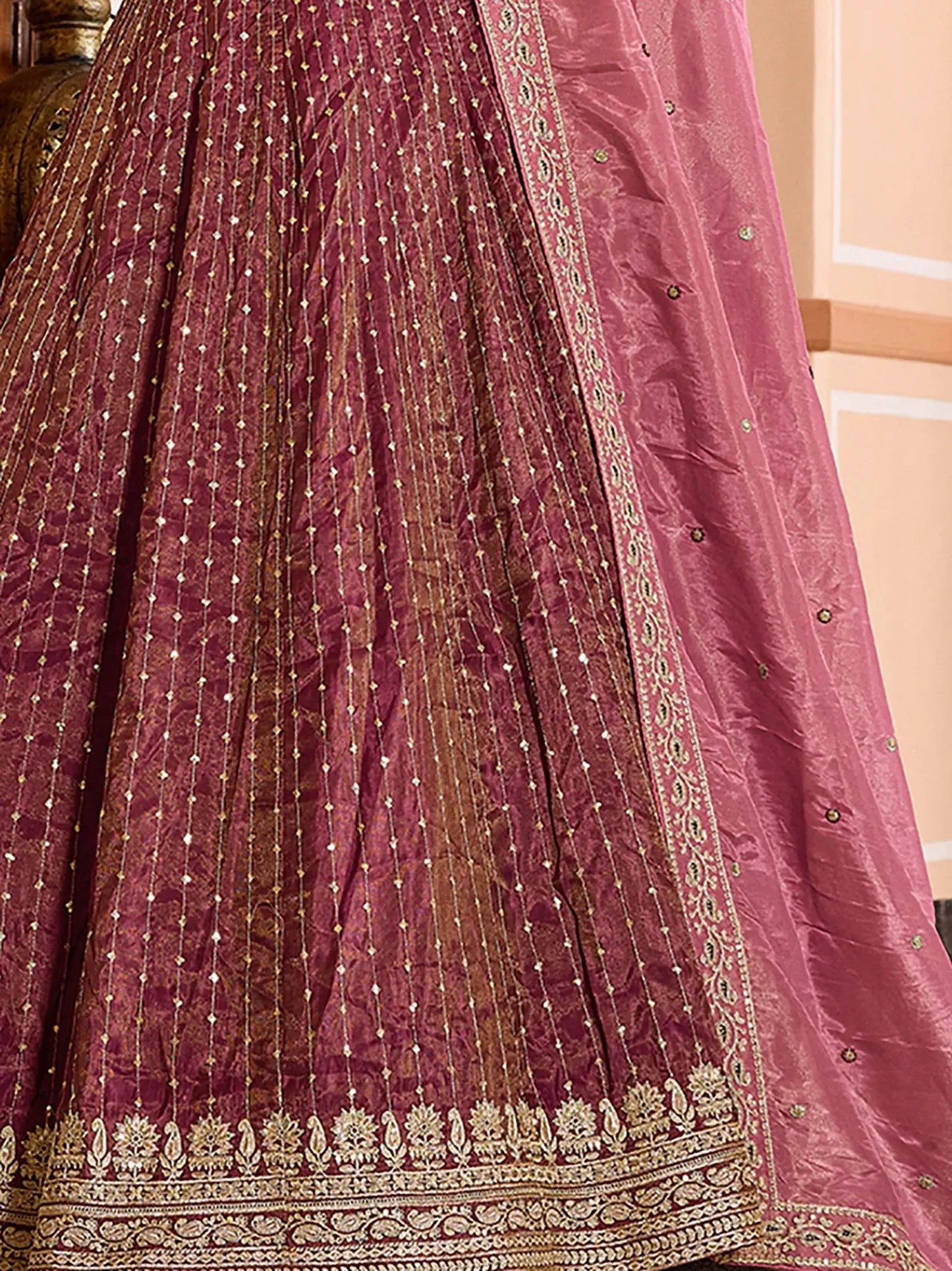 Fantastic Maroon Sequins Tissue Traditional Lehenga Choli With Dupatta