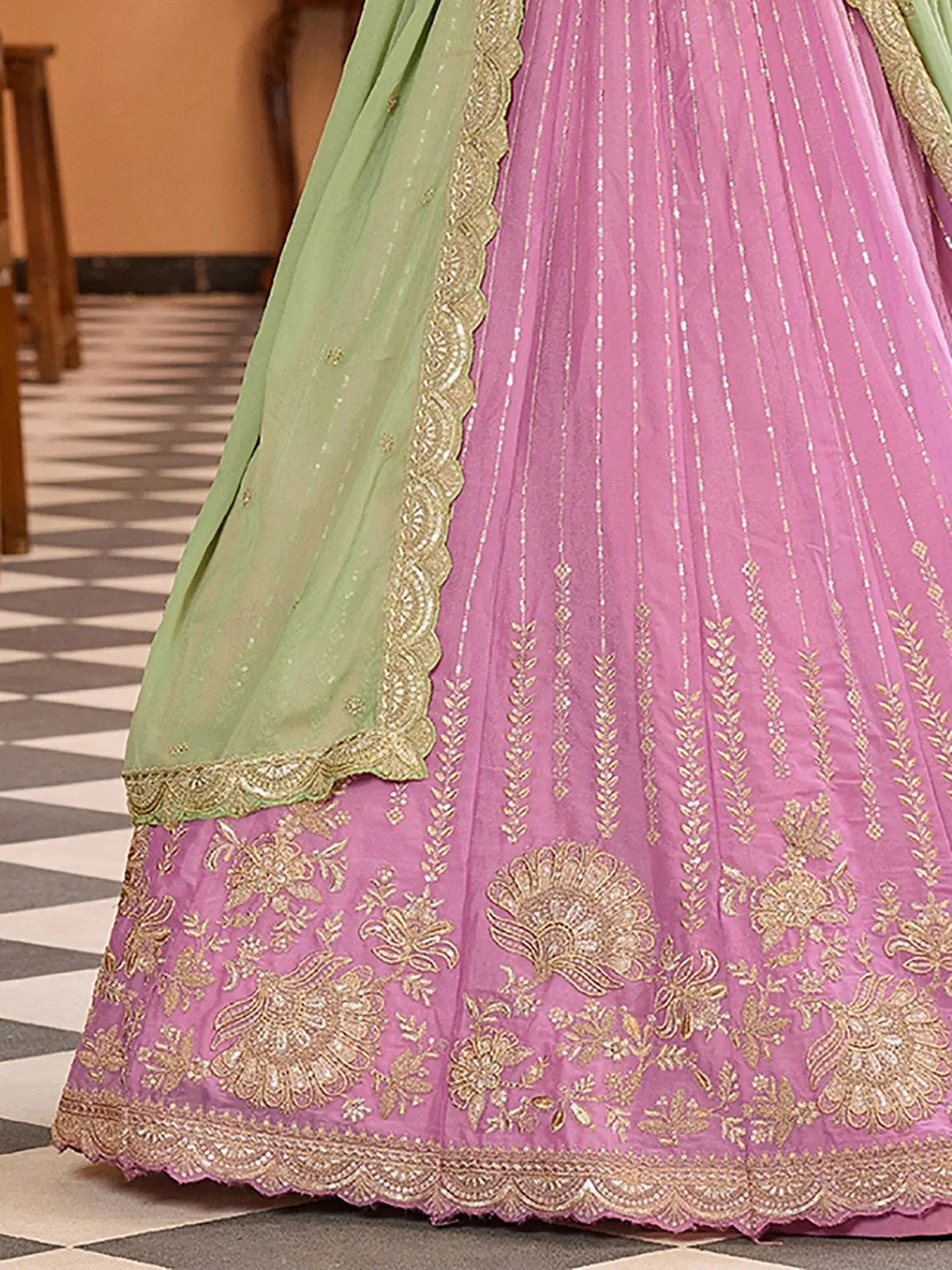 Amazeballs Pink Sequins Tissue Function Wear Lehenga Choli With Dupatta