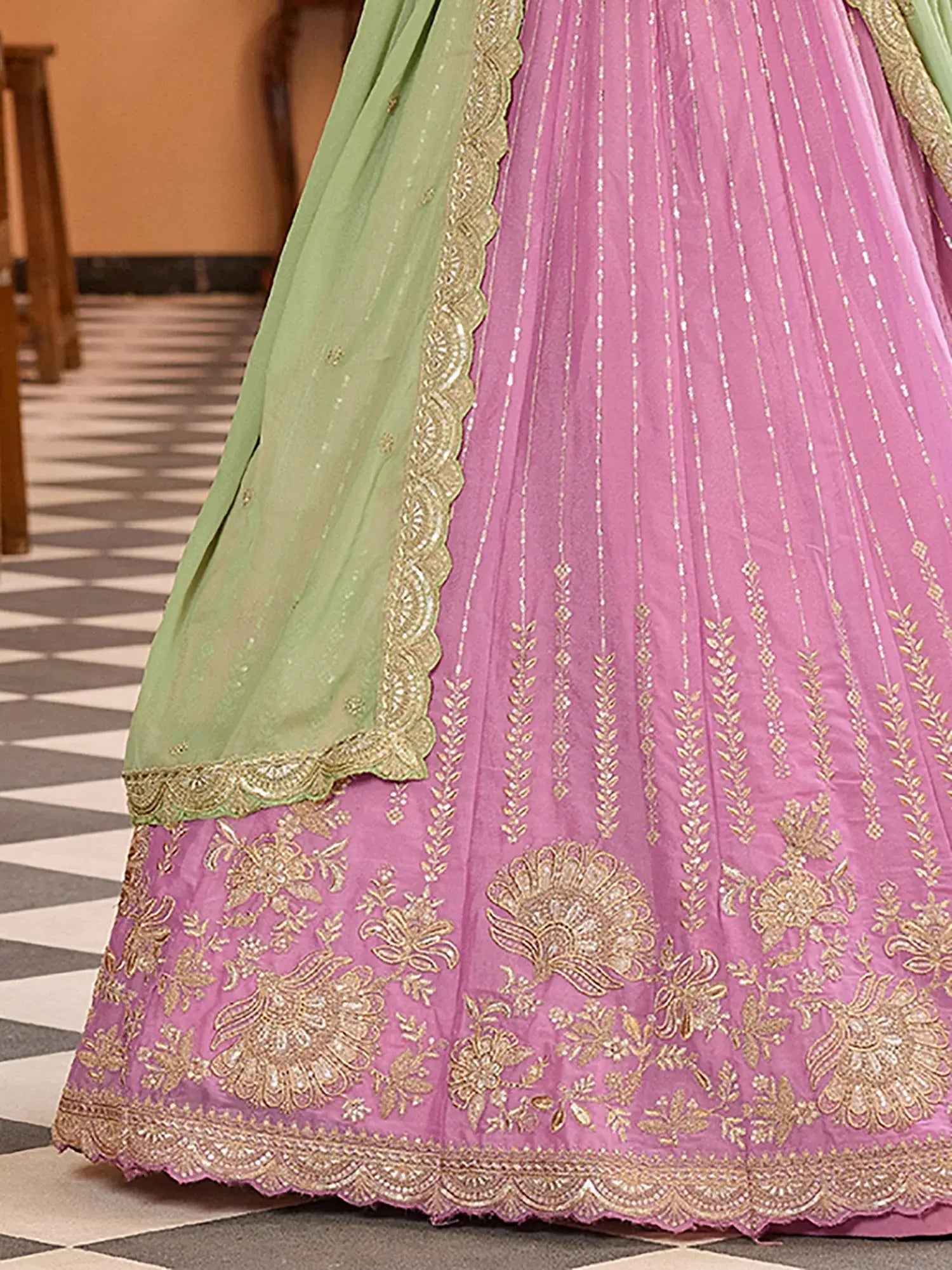 Amazeballs Pink Sequins Tissue Function Wear Lehenga Choli With Dupatta