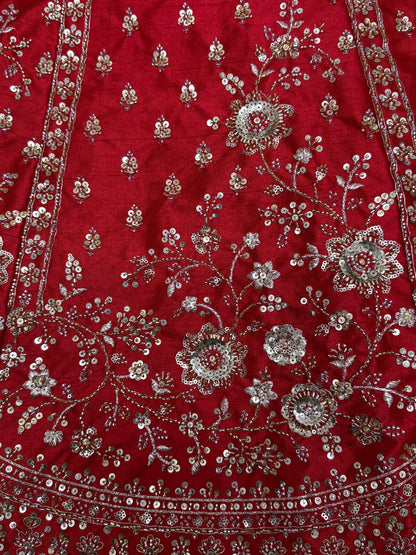 Lovely Red Hand Work Silk Bridal Wear Lehenga Choli With Double Dupatta