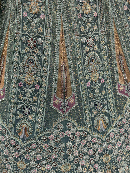 Attractive Green Zircon Work Net Bridesmaid Lehenga With Blouse