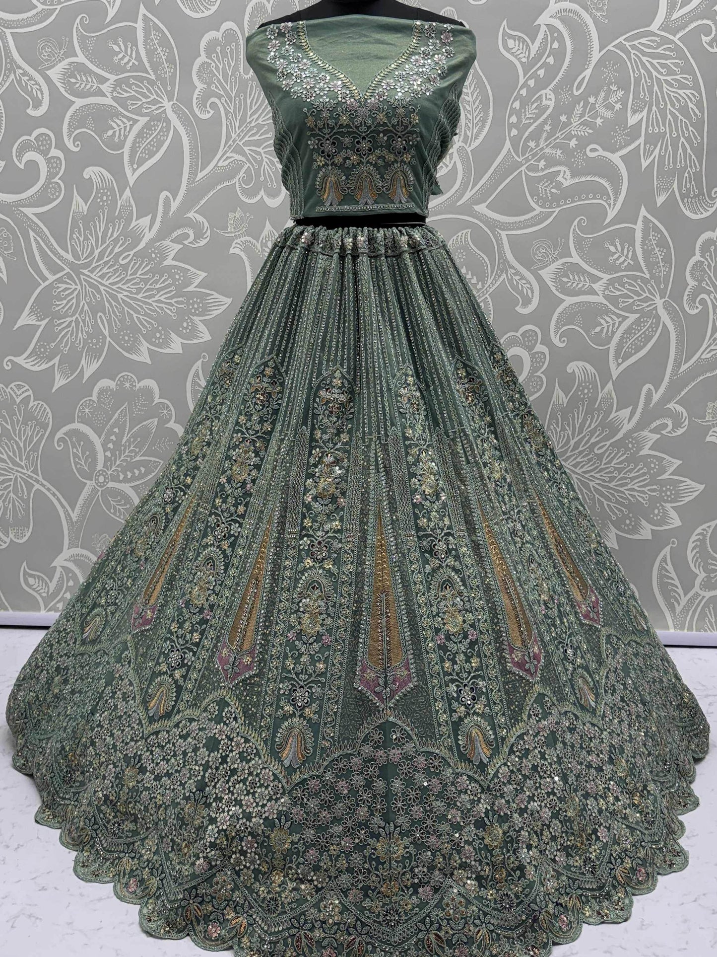 Attractive Green Zircon Work Net Bridesmaid Lehenga With Blouse