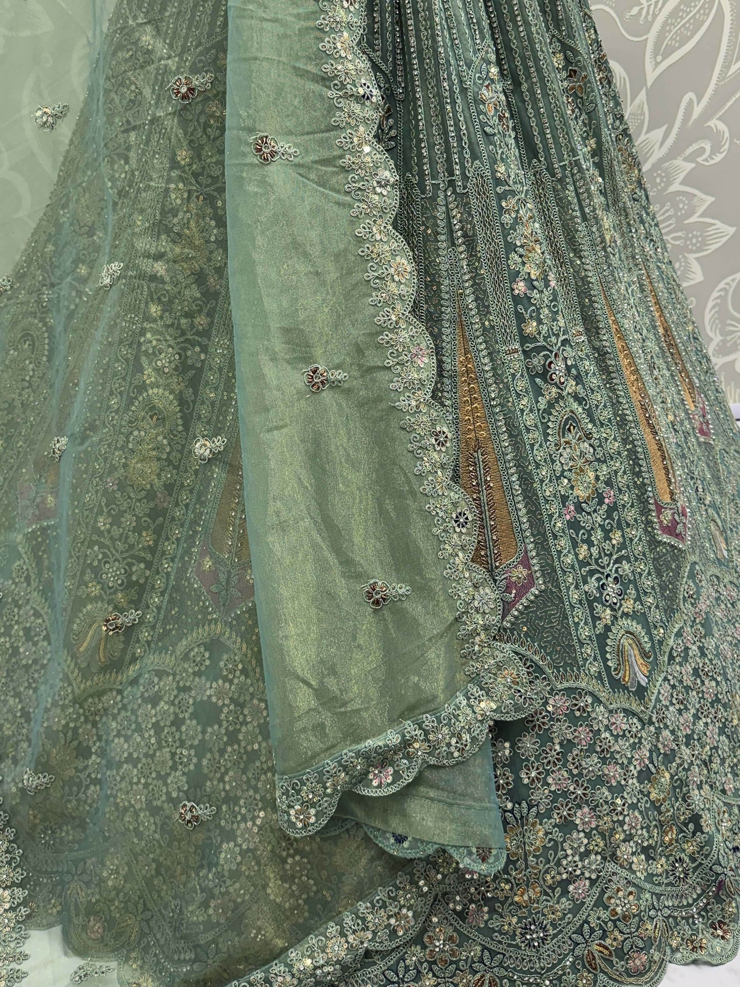 Attractive Green Zircon Work Net Bridesmaid Lehenga With Blouse