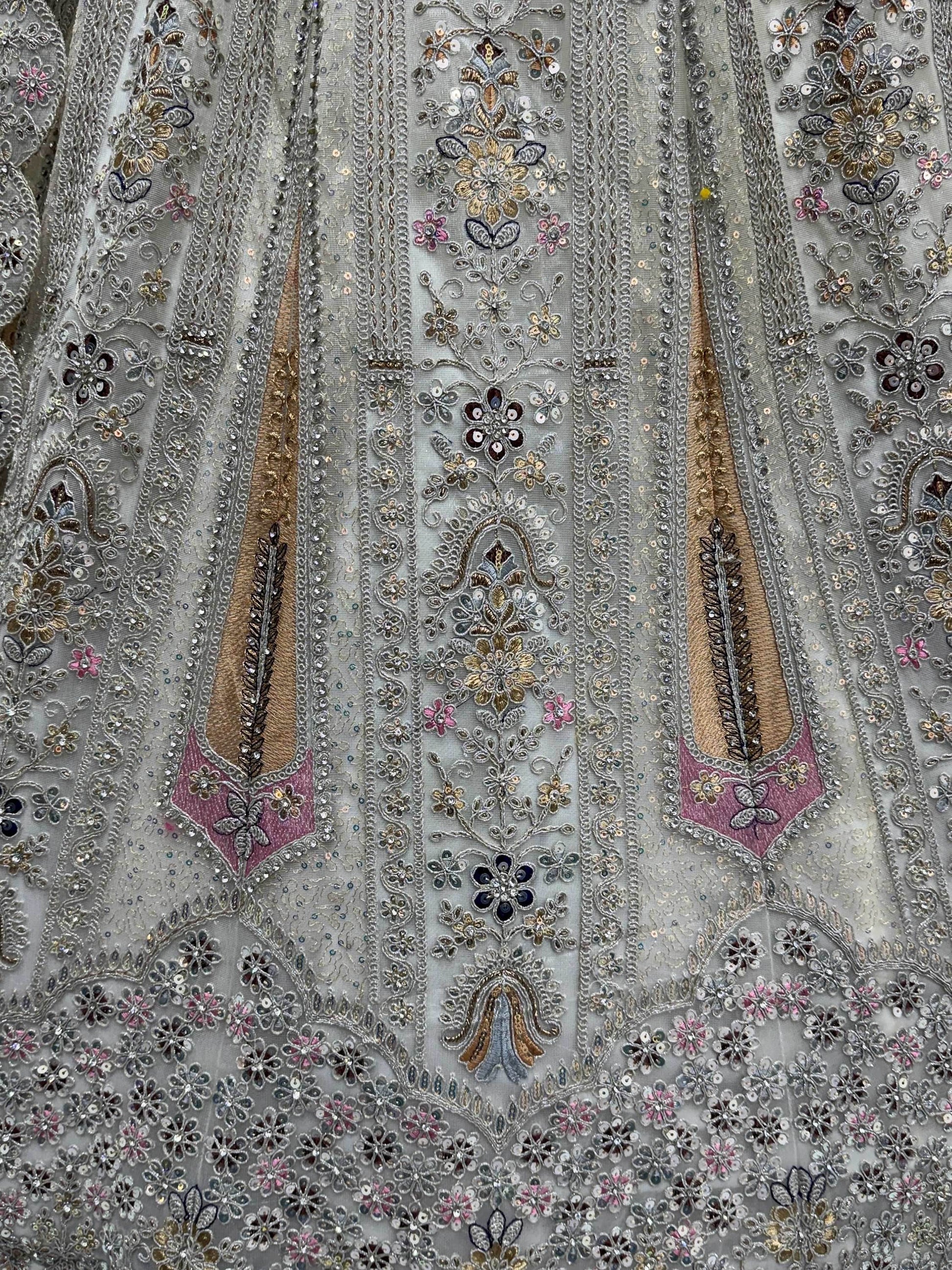 Outstanding White Dori Work Net Event Wear Lehenga Choli With Dupatta