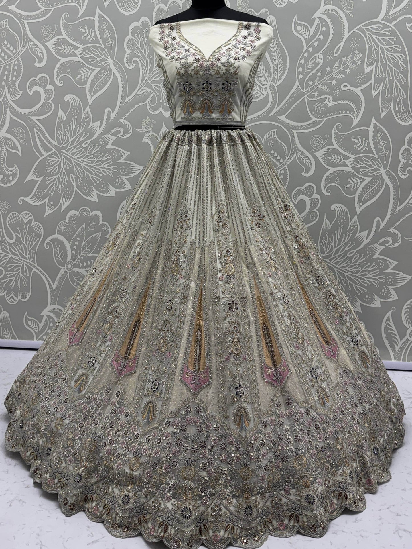 Outstanding White Dori Work Net Event Wear Lehenga Choli With Dupatta