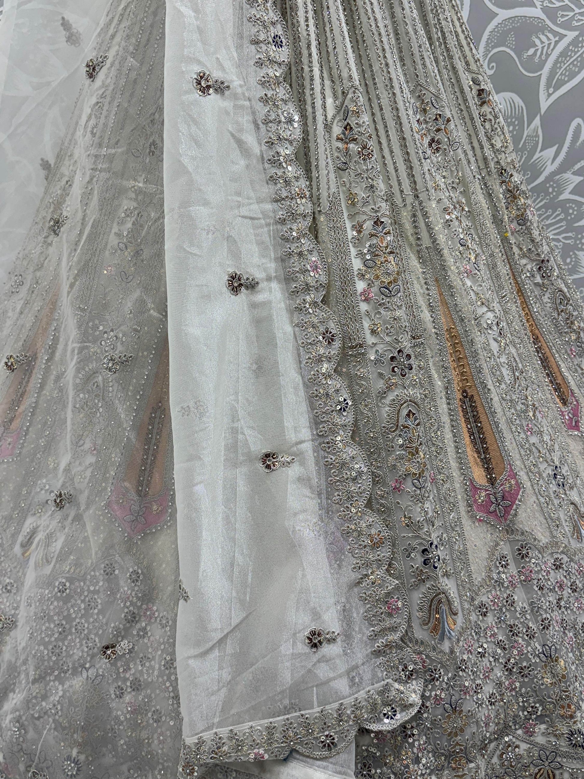 Outstanding White Dori Work Net Event Wear Lehenga Choli With Dupatta