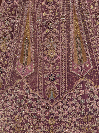 Regal Mauve Thread Embroidery Net Engagement Wear Lehenga Choli