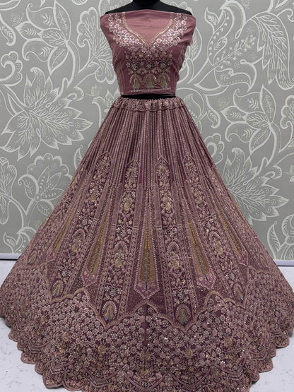 Regal Mauve Thread Embroidery Net Engagement Wear Lehenga Choli