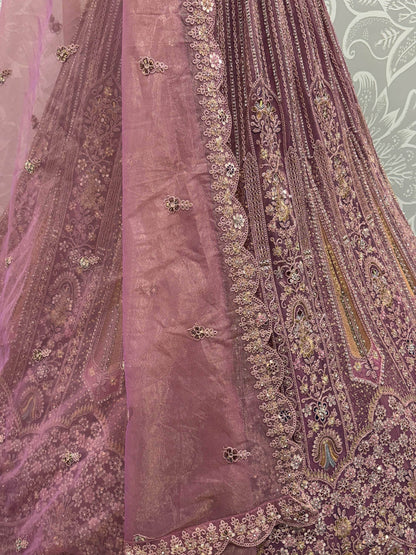 Regal Mauve Thread Embroidery Net Engagement Wear Lehenga Choli