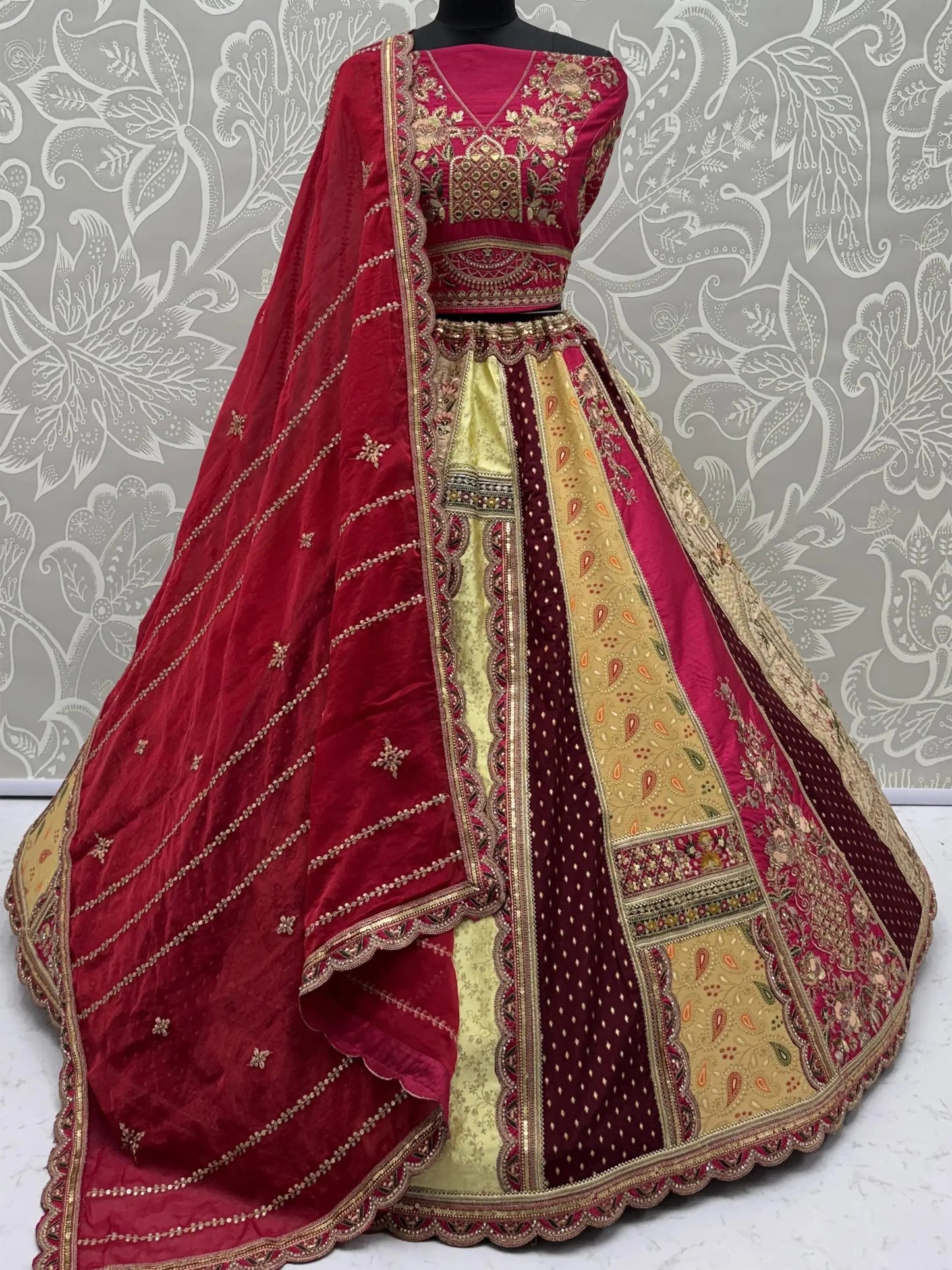 Marvelous Multi-Color Patch Work Silk Designer Lehenga Choli With Dupatta