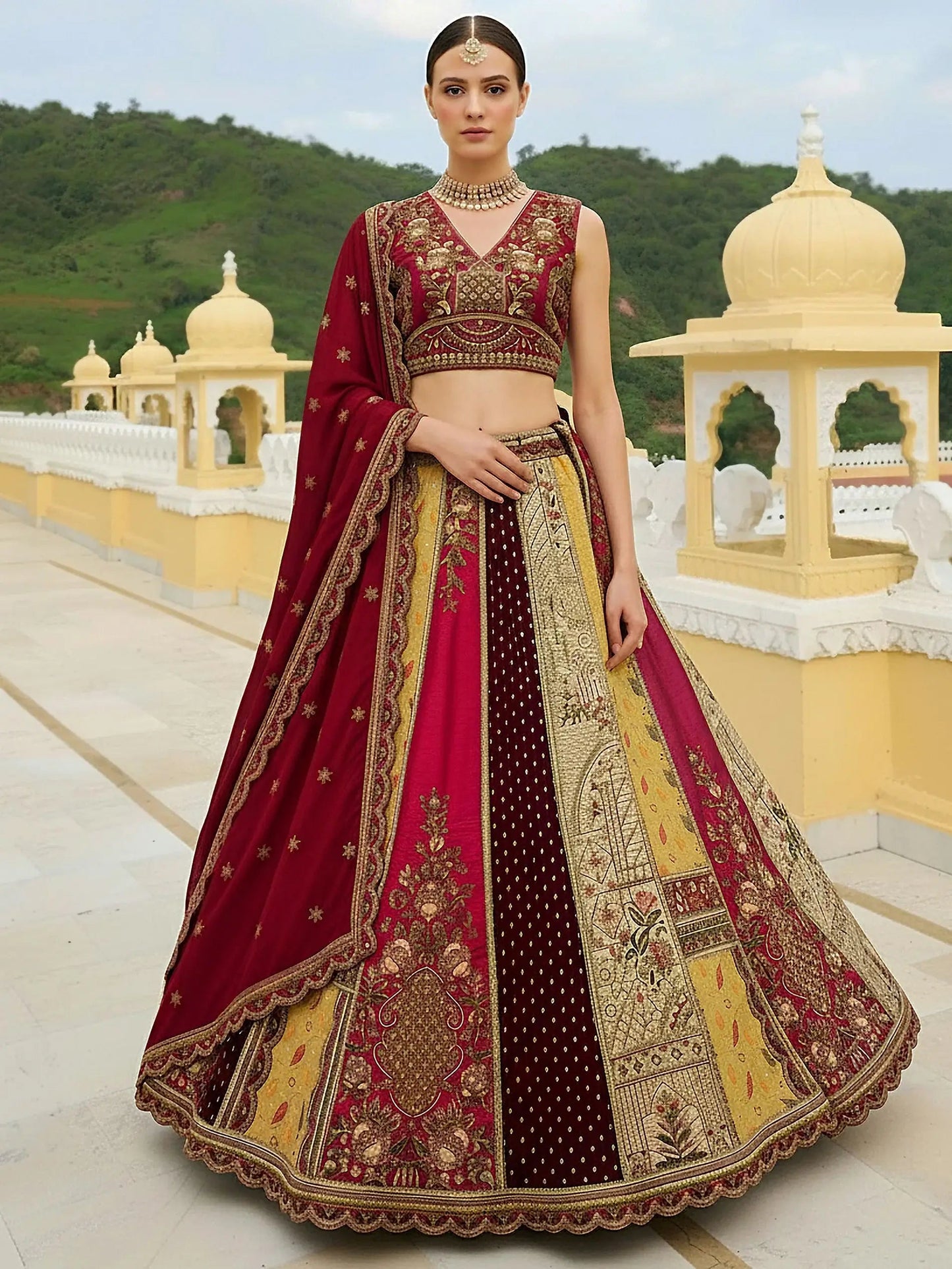 Marvelous Multi-Color Patch Work Silk Designer Lehenga Choli With Dupatta