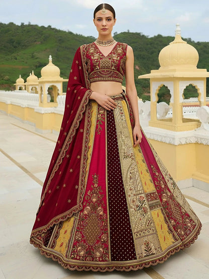 Marvelous Multi-Color Patch Work Silk Designer Lehenga Choli With Dupatta