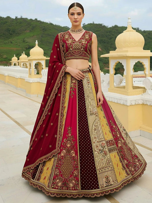 Marvelous Multi-Color Patch Work Silk Designer Lehenga Choli With Dupatta