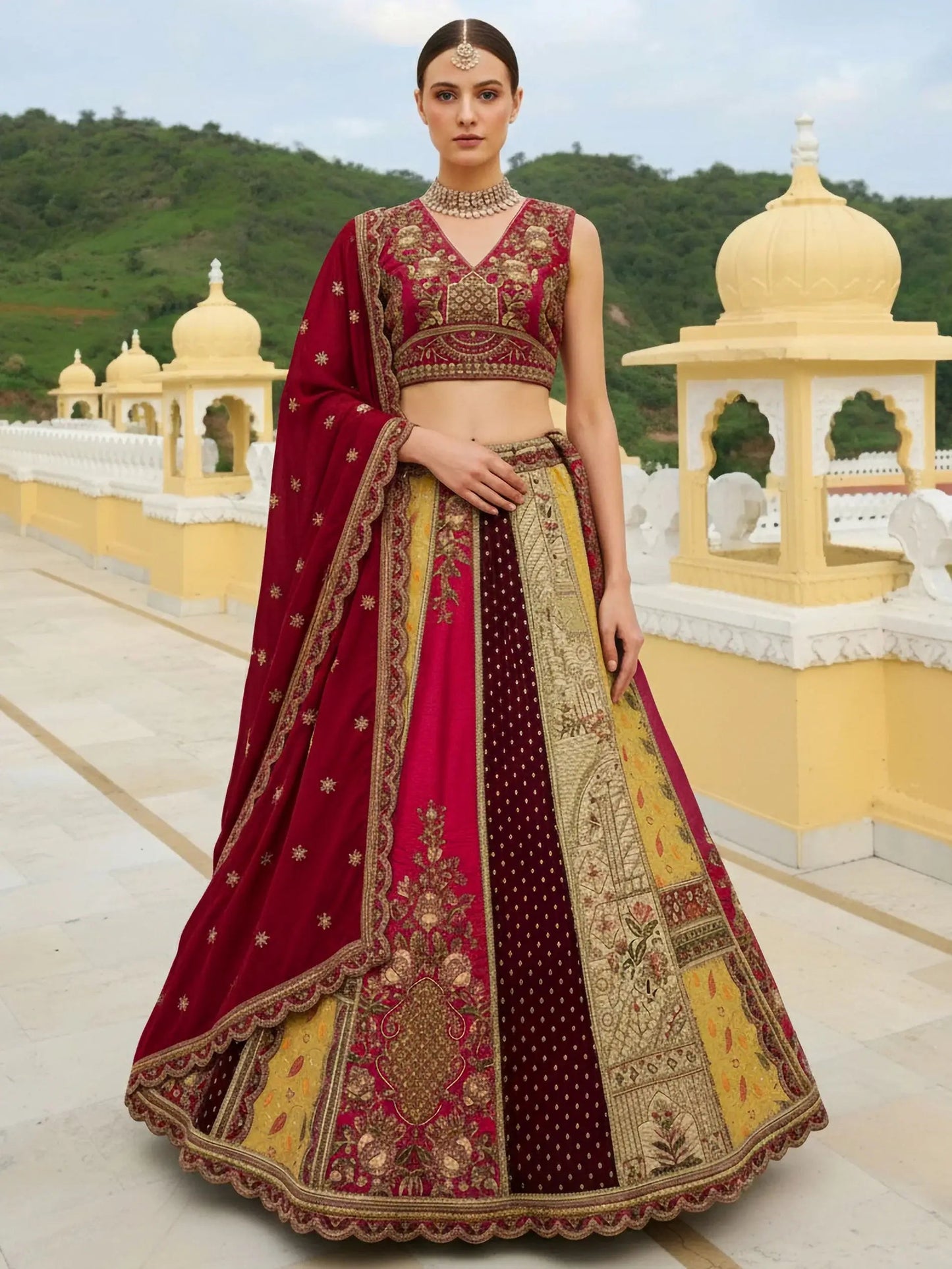Marvelous Multi-Color Patch Work Silk Designer Lehenga Choli With Dupatta