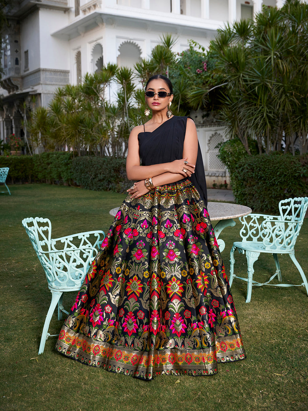 Black Color Weaving Zari Work Banarasi Silk Co-ord Set Lehenga With Georgette Choli