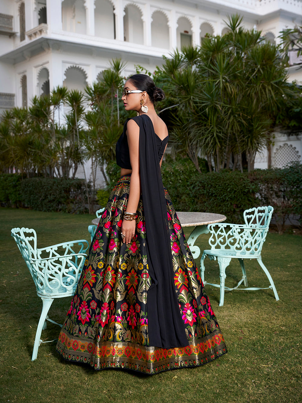 Black Color Weaving Zari Work Banarasi Silk Co-ord Set Lehenga With Georgette Choli