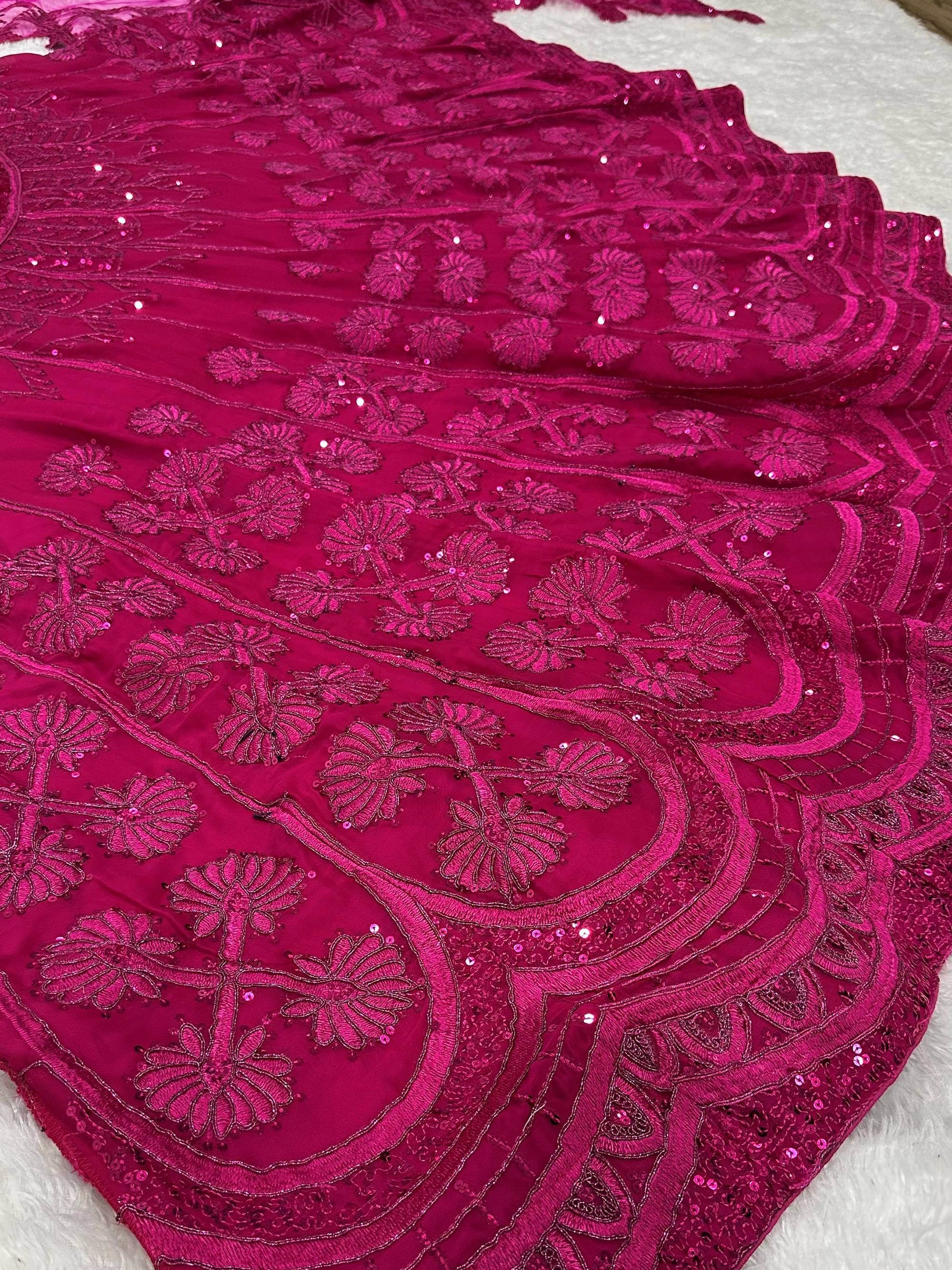 Wonderful Hot Pink Thread Embroidered Silk Lehenga Choli With Dupatta
