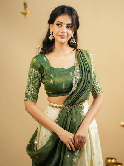 Significant White Zari Work Crepe Silk Wedding Wear Lehenga With Blouse