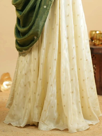 Significant White Zari Work Crepe Silk Wedding Wear Lehenga With Blouse