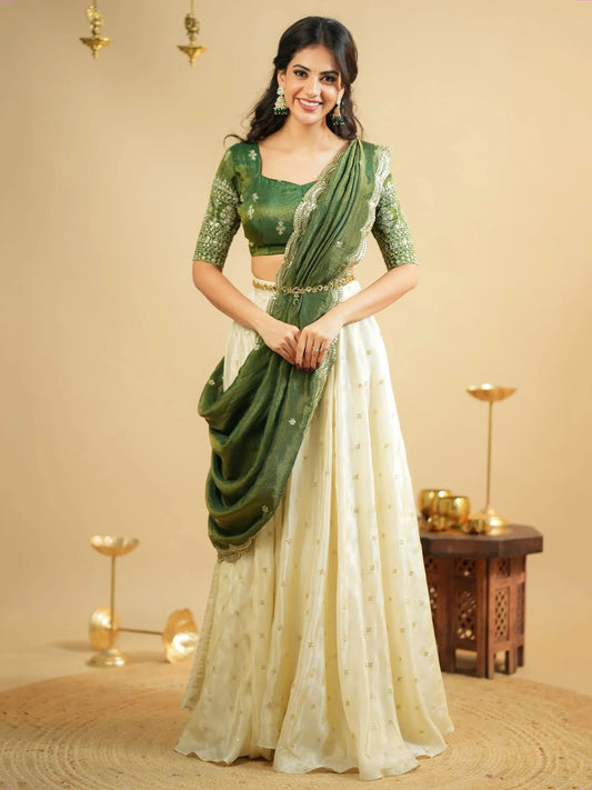 Significant White Zari Work Crepe Silk Wedding Wear Lehenga With Blouse
