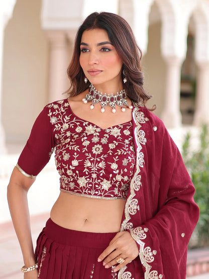 Adorable Maroon Sequins Silk Wedding Wear Lehenga Choli With Dupatta