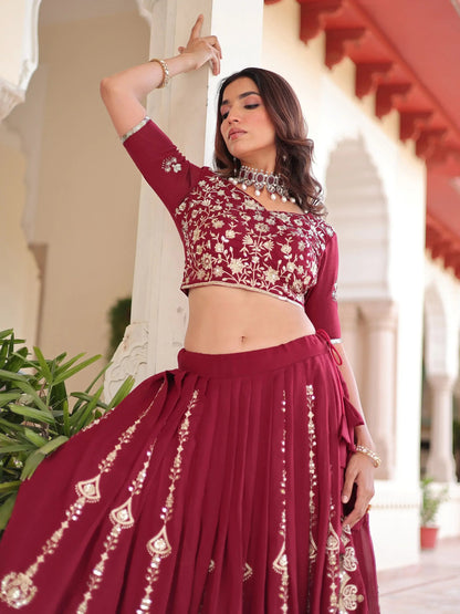 Adorable Maroon Sequins Silk Wedding Wear Lehenga Choli With Dupatta