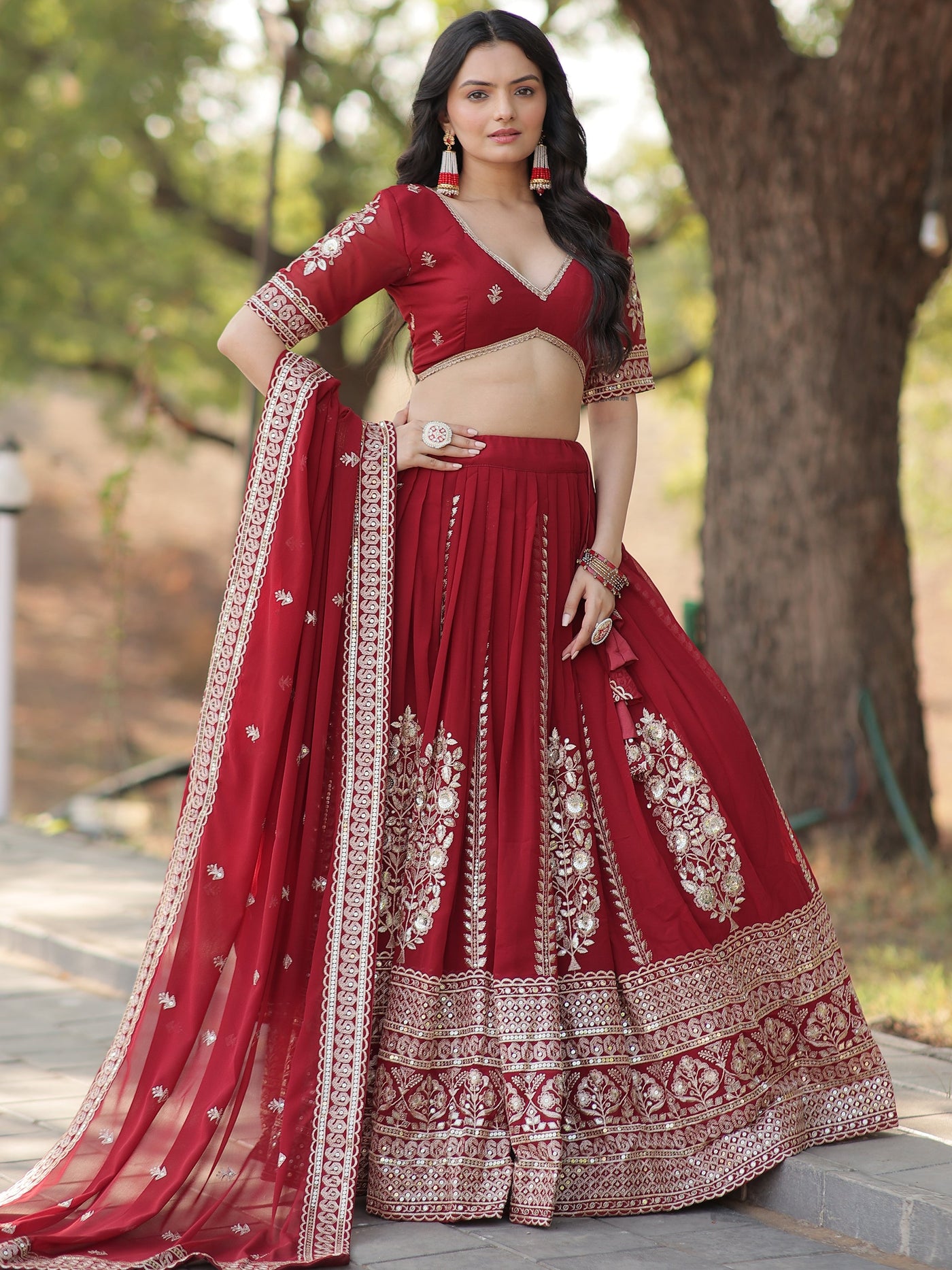 Marvelous Maroon Sequins Georgette Wedding Lehenga Choli