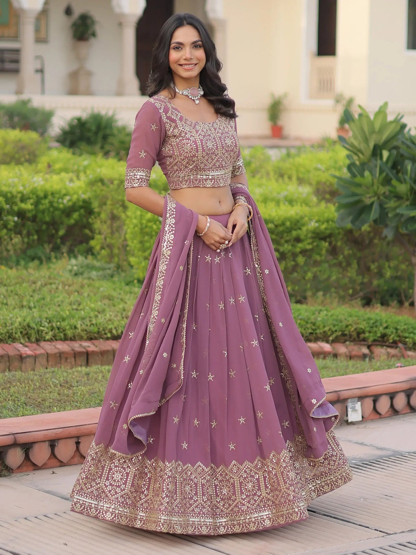 Attractive Pink Zari Embroidered Georgette Function Wear Lehenga Choli With Dupatta
