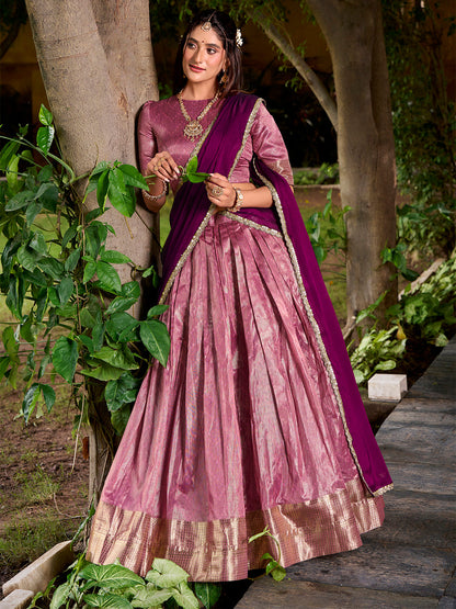 Pink Color Zari Weaving Work Dupion Silk Lehenga Choli
