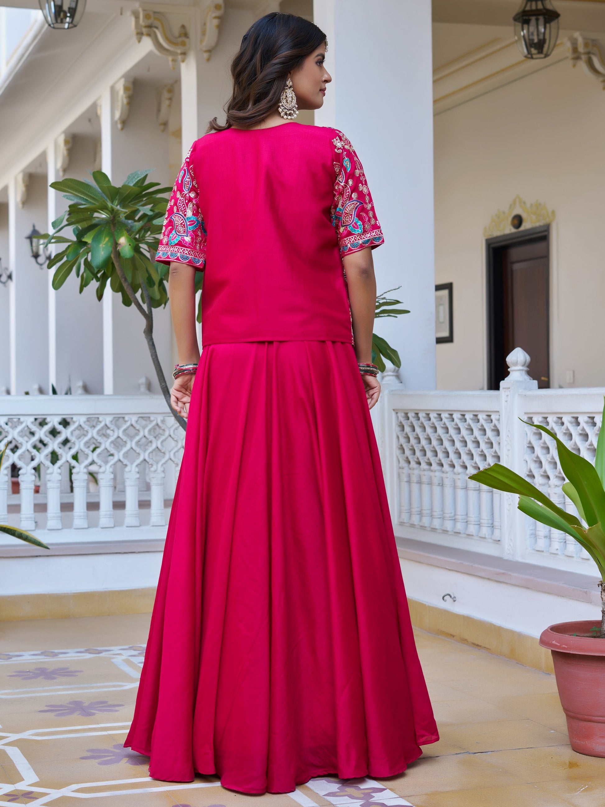 Amazing Rani Pink Embroidered Silk Function Wear Lehenga Choli With Jacket