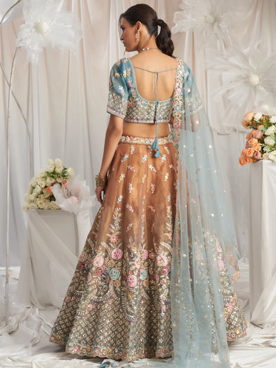 Incredible Brown Sequins Tissue Silk Reception Wear Lehenga Choli