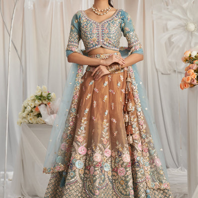 Incredible Brown Sequins Tissue Silk Reception Wear Lehenga Choli