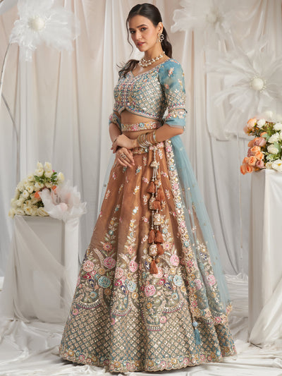 Incredible Brown Sequins Tissue Silk Reception Wear Lehenga Choli