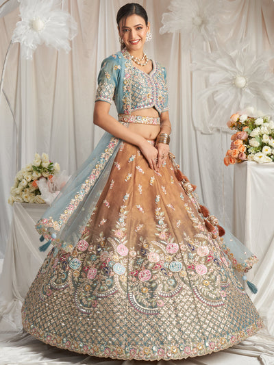 Incredible Brown Sequins Tissue Silk Reception Wear Lehenga Choli