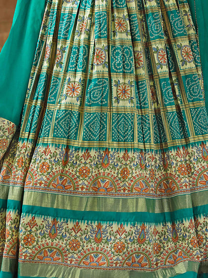 Stunning Green Bandhani Print Silk Reception Wear Lehenga Choli