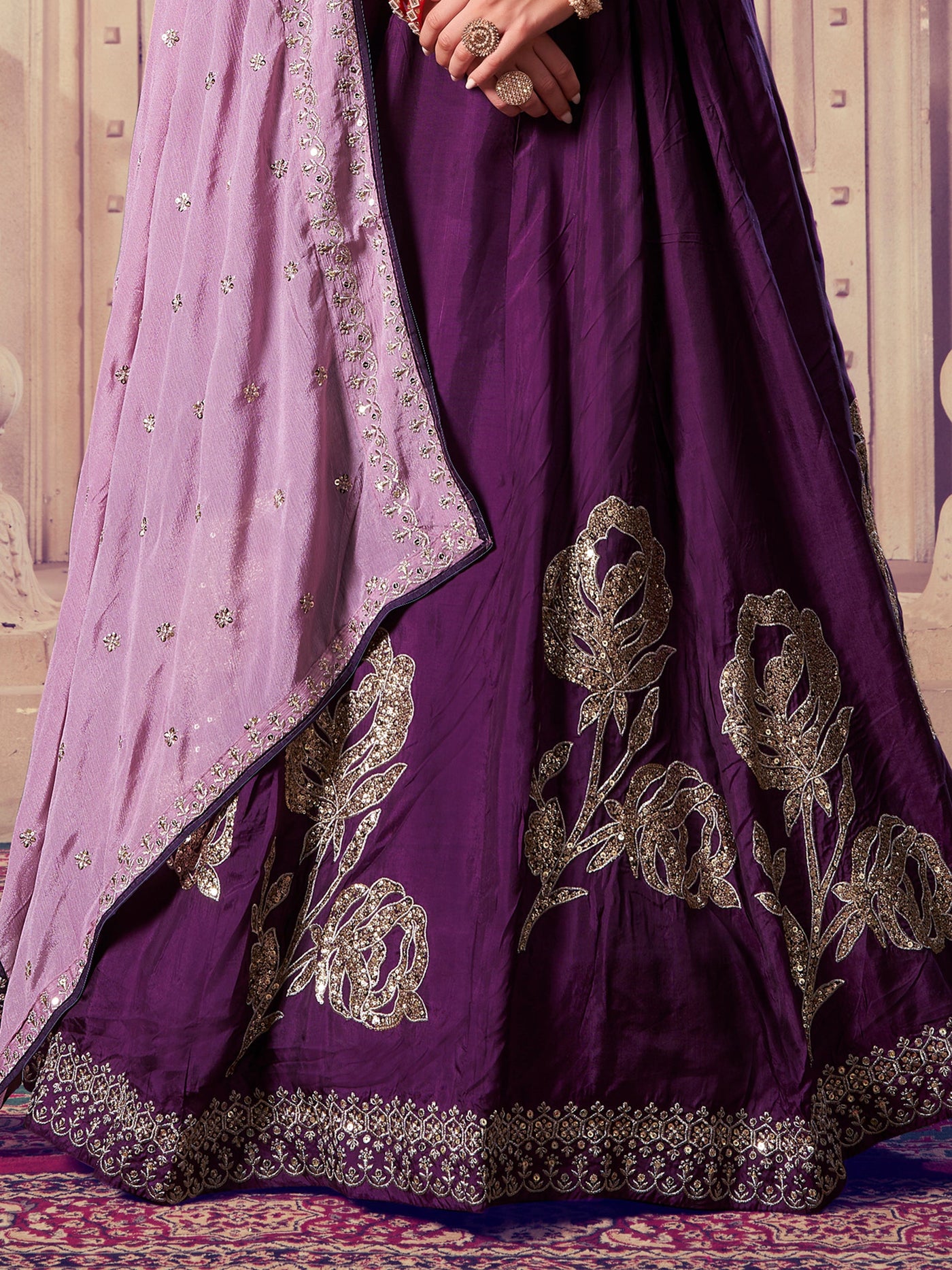 Attractive Purple Sequins Silk Wedding Lehenga Choli With Dupatta