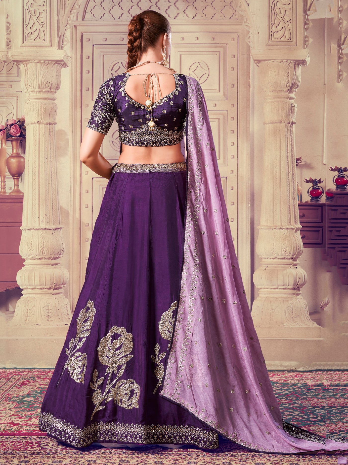 Attractive Purple Sequins Silk Wedding Lehenga Choli With Dupatta