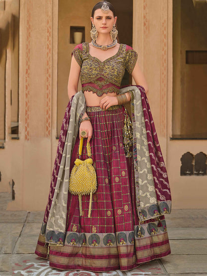 Glamorous Wine Sequins Silk Designer Lehenga Choli With Dupatta